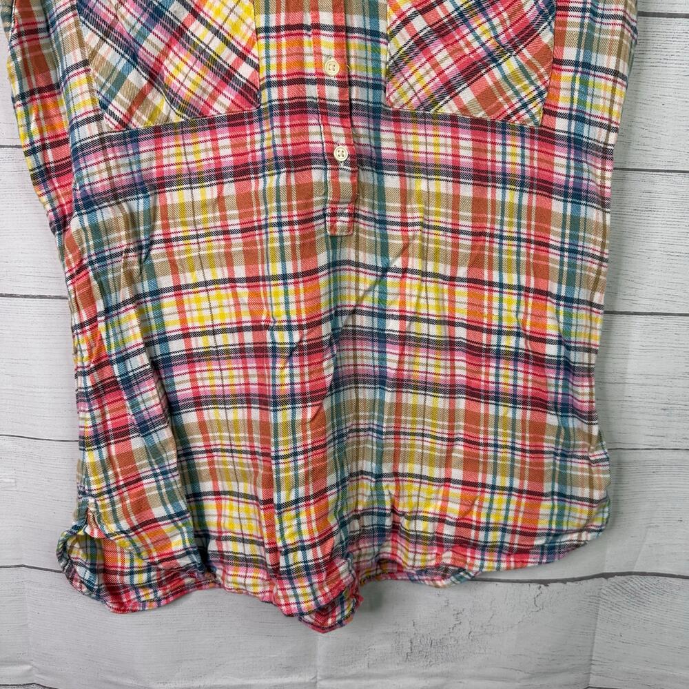 Gap Womens Medium Drapey Popover Pink Plaid Sleeveless Button Henley Blouse Top - Picture 4 of 9